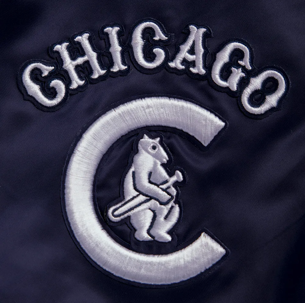 MLB CHICAGO CUBS RETRO CLASSIC MEN'S RIB SATIN JACKET (MIDNIGHT NAVY)