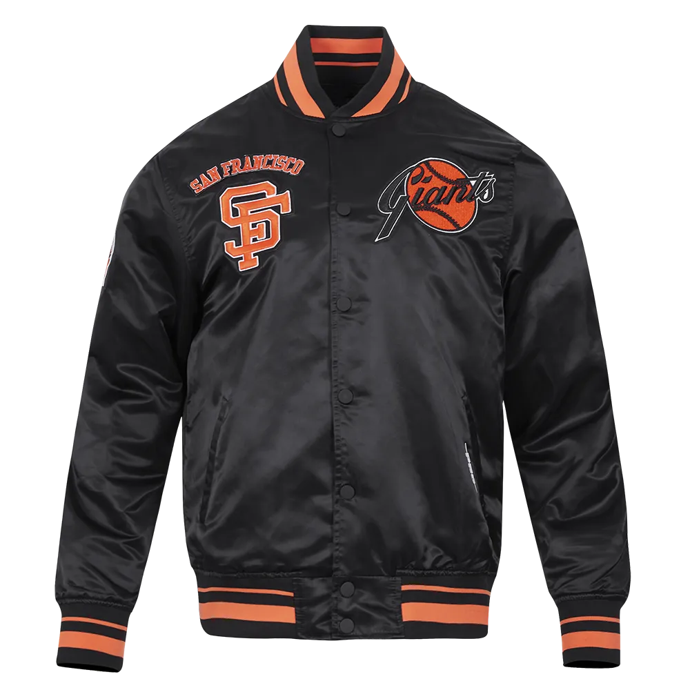 MLB SAN FRANCISCO GIANTS RETRO CLASSIC MEN'S RIB SATIN JACKET (BLACK/ORANGE)