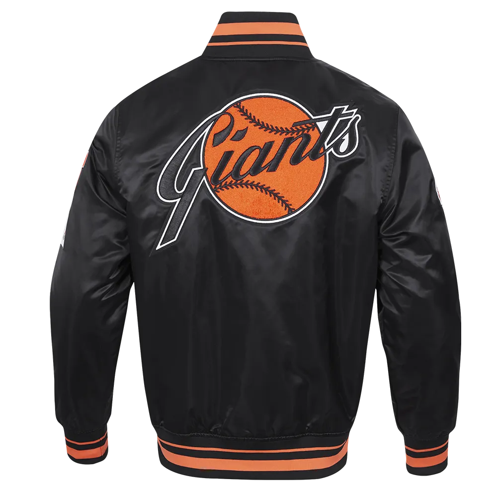 MLB SAN FRANCISCO GIANTS RETRO CLASSIC MEN'S RIB SATIN JACKET (BLACK/ORANGE)