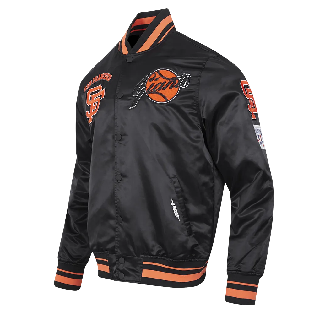 MLB SAN FRANCISCO GIANTS RETRO CLASSIC MEN'S RIB SATIN JACKET (BLACK/ORANGE)