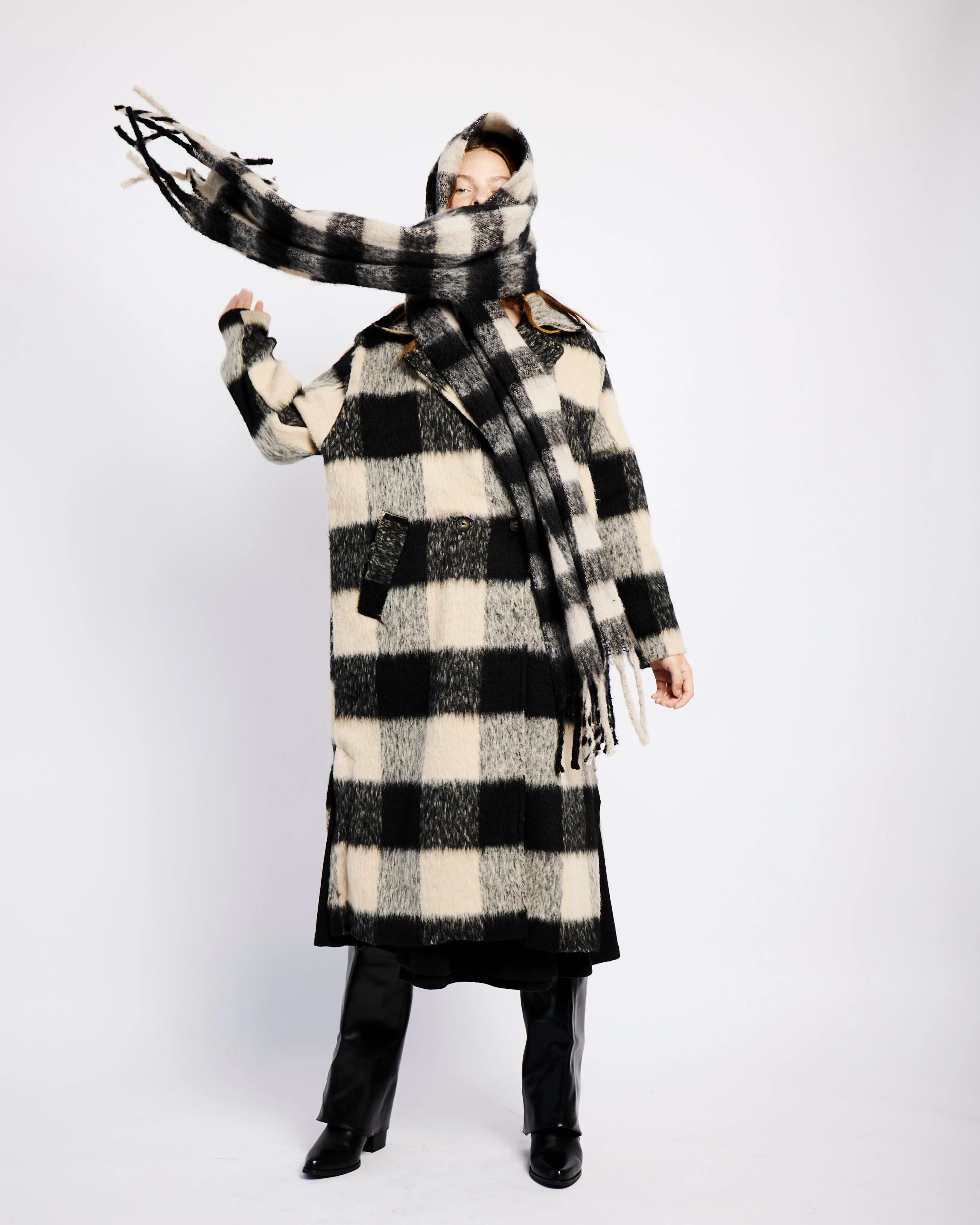 Mohair Melton Coat in Natural Check