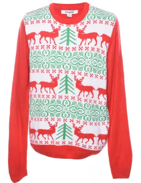 Multi-colour Reindeer Christmas Jumper - L