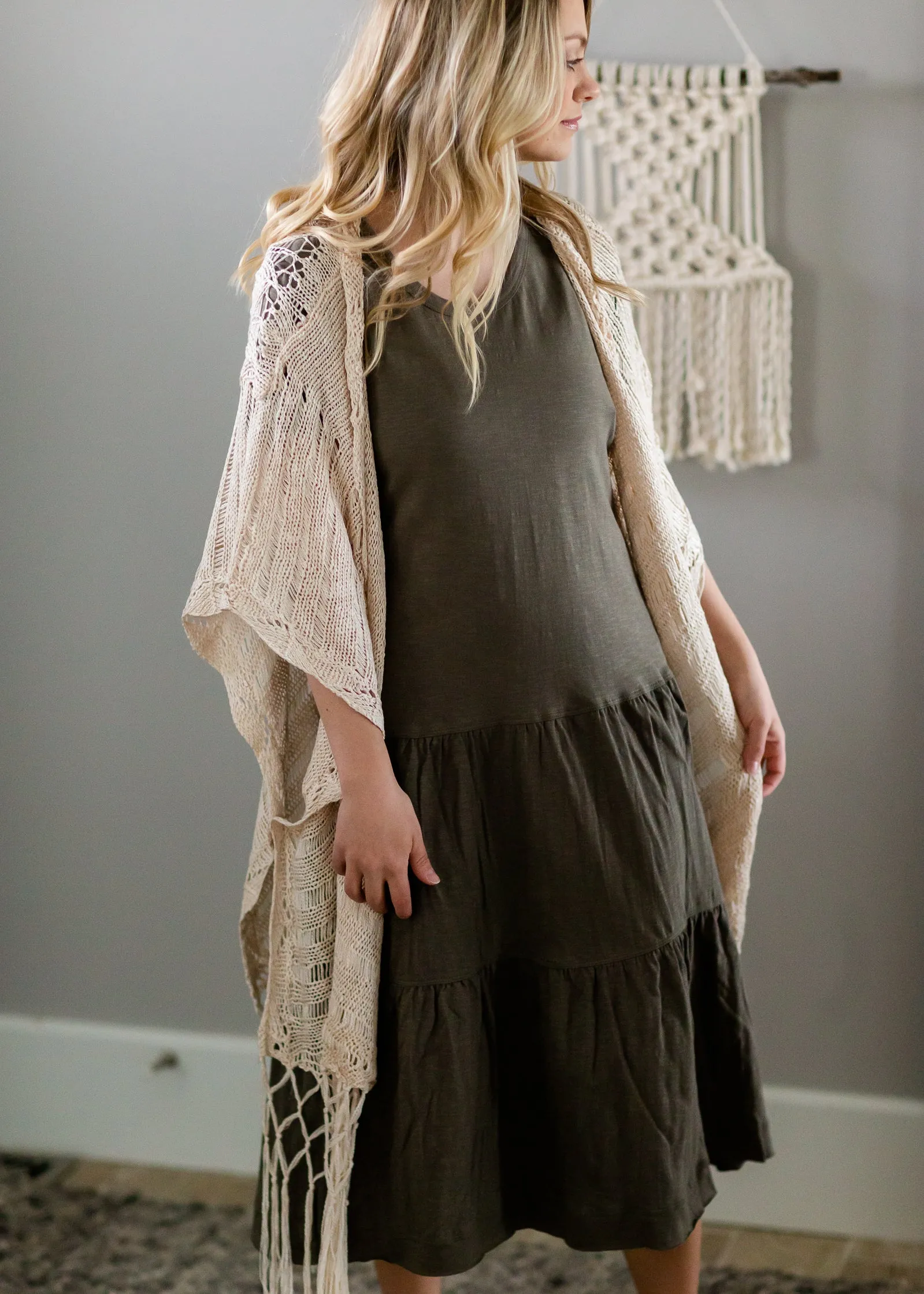 Natural Crochet Fringe Kimono - FINAL SALE