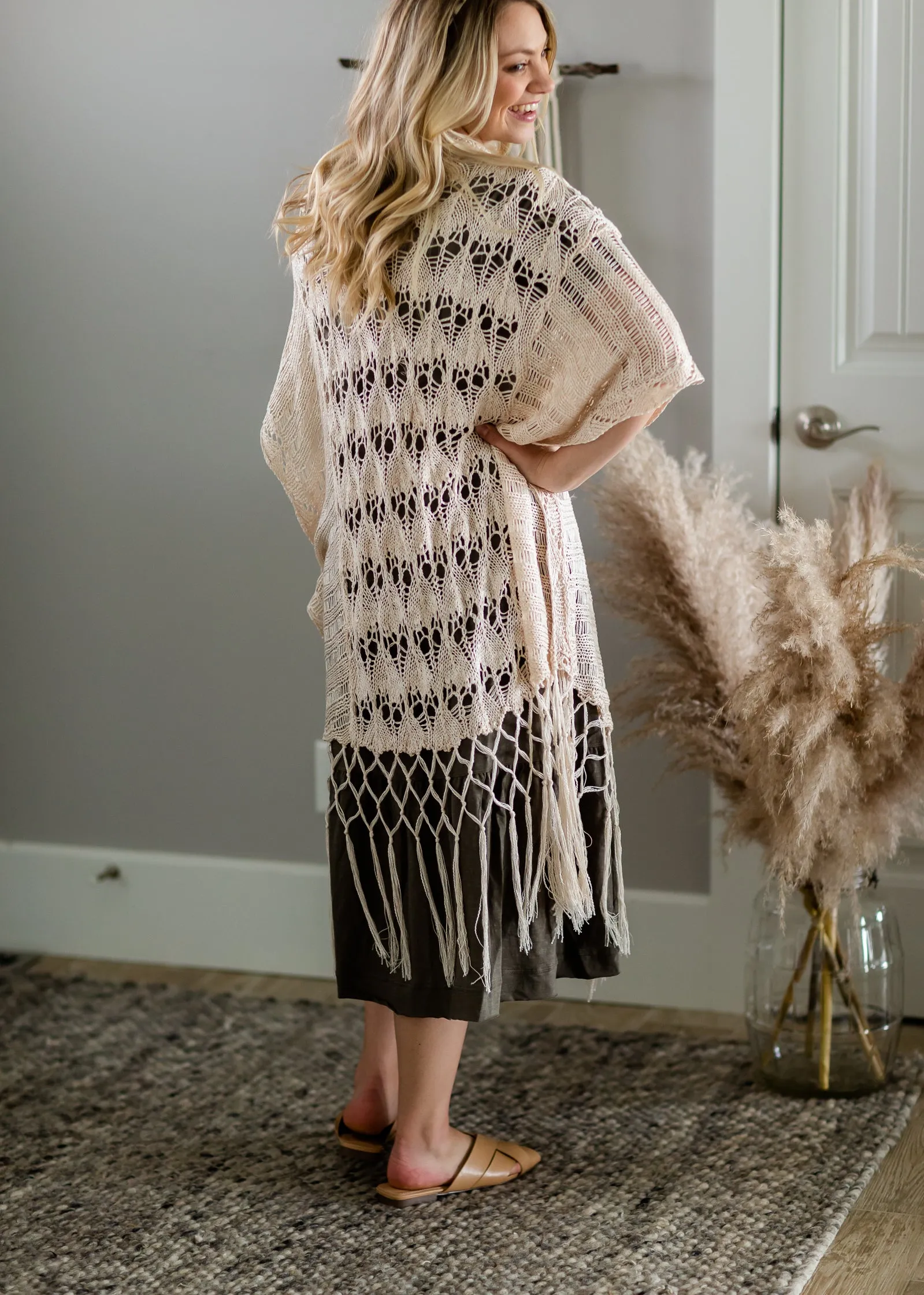 Natural Crochet Fringe Kimono - FINAL SALE