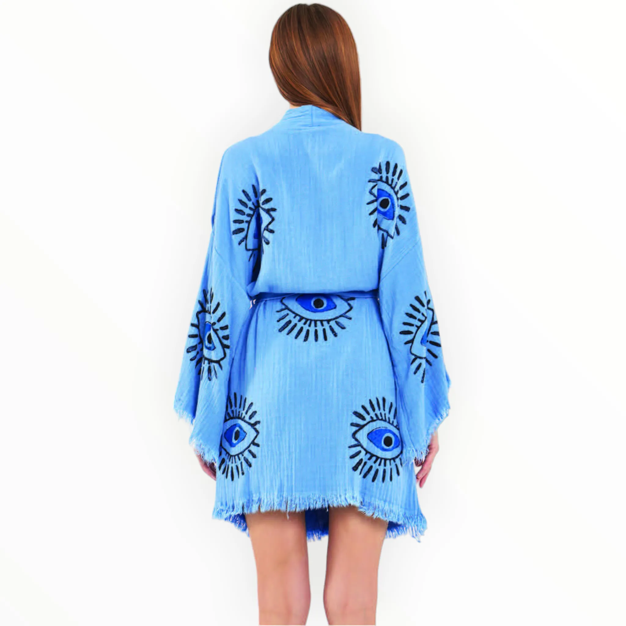 Natural Turkish Cotton Handmade Evil Eye Kimono Robe