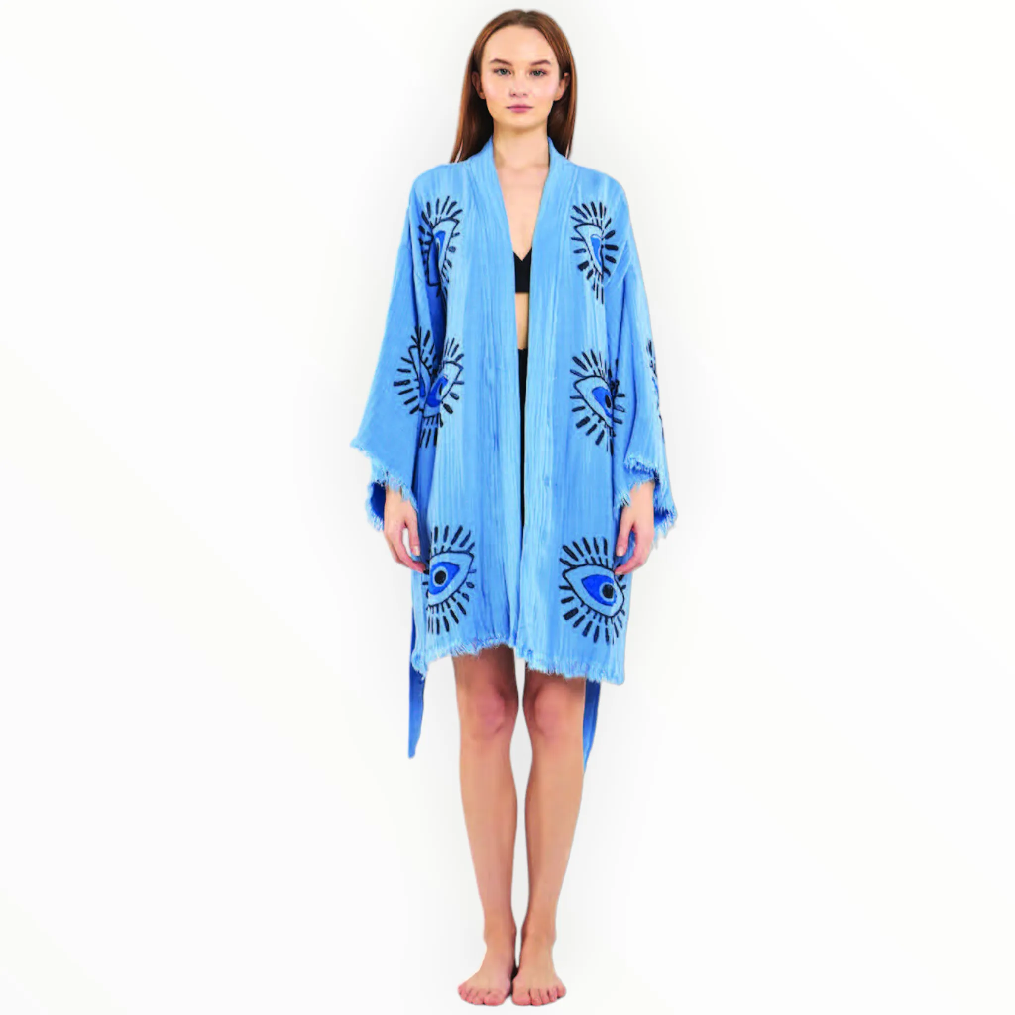 Natural Turkish Cotton Handmade Evil Eye Kimono Robe