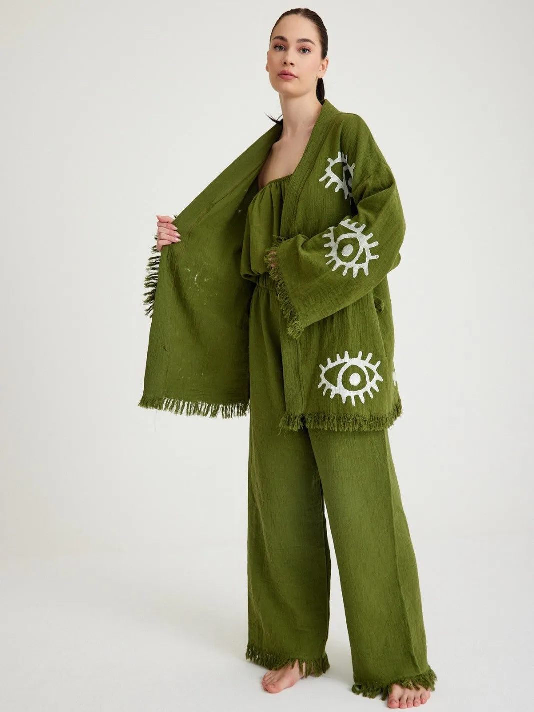 Natural Turkish Cotton Handmade Eye Kimono Set