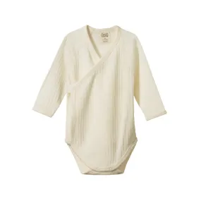 Nature Baby LS Kimono Bodysuit Merino Pointelle - Natural