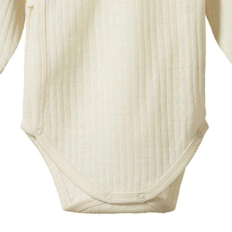 Nature Baby LS Kimono Bodysuit Merino Pointelle - Natural