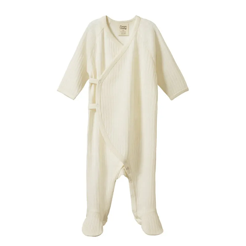 Nature Baby Merino Kimono Stretch & Grow - Natural Pointelle