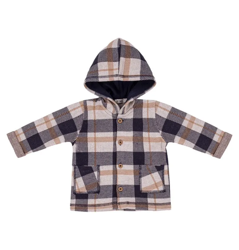 Navy Blue/Mustard/Tan Checkered Hoodie