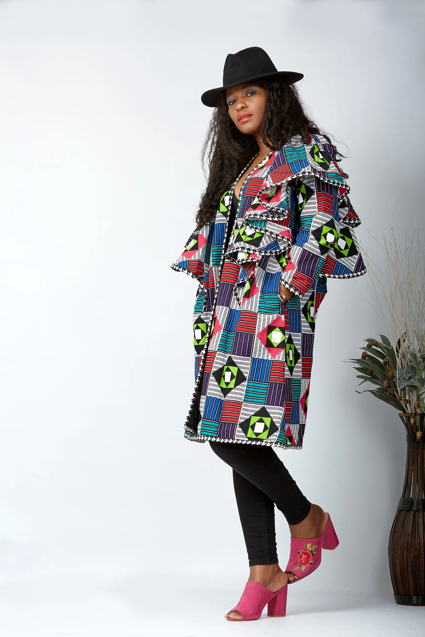 New In Ruffle Sleeve African Print Midi Jacket - Habib