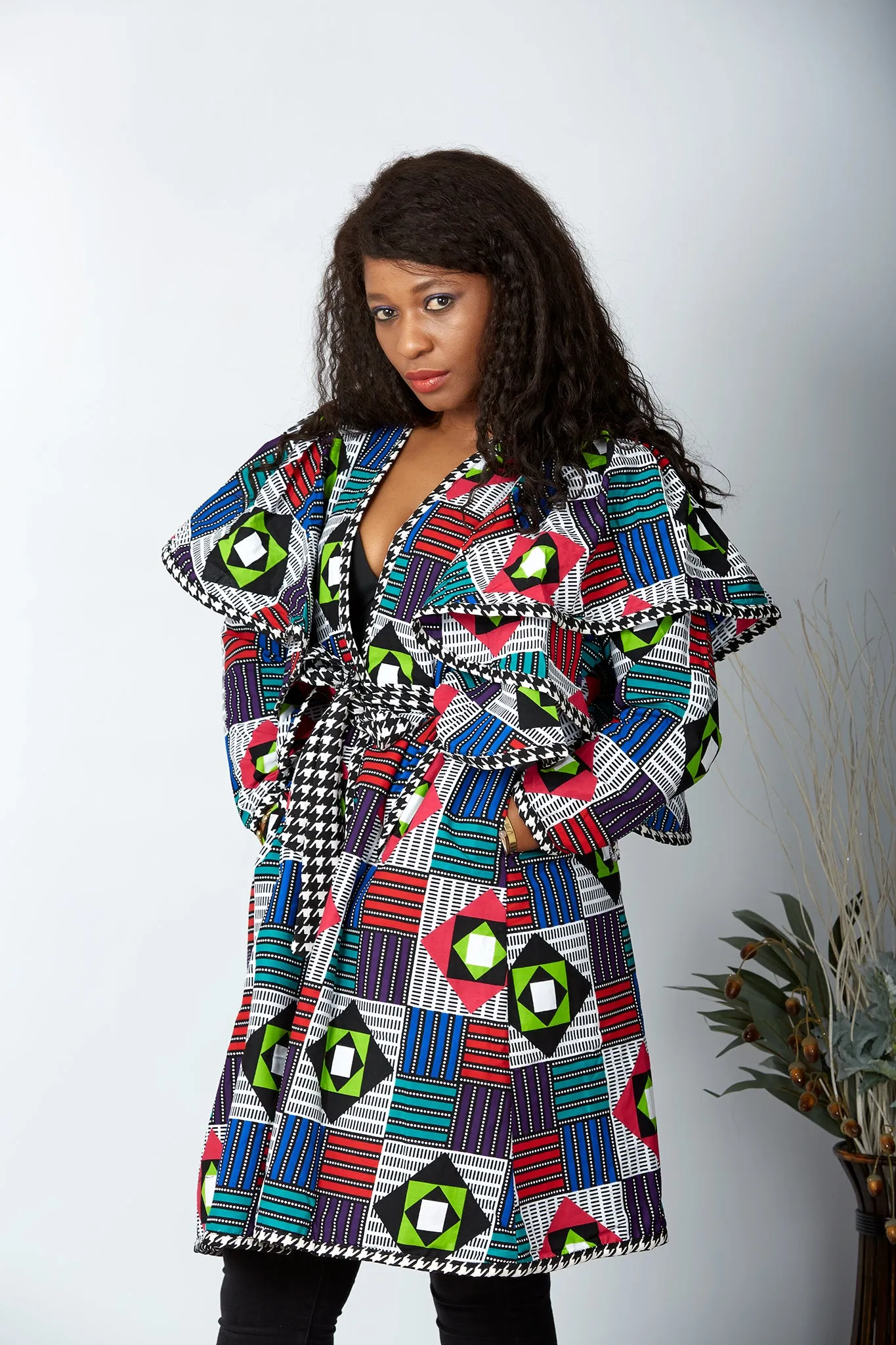 New In Ruffle Sleeve African Print Midi Jacket - Habib