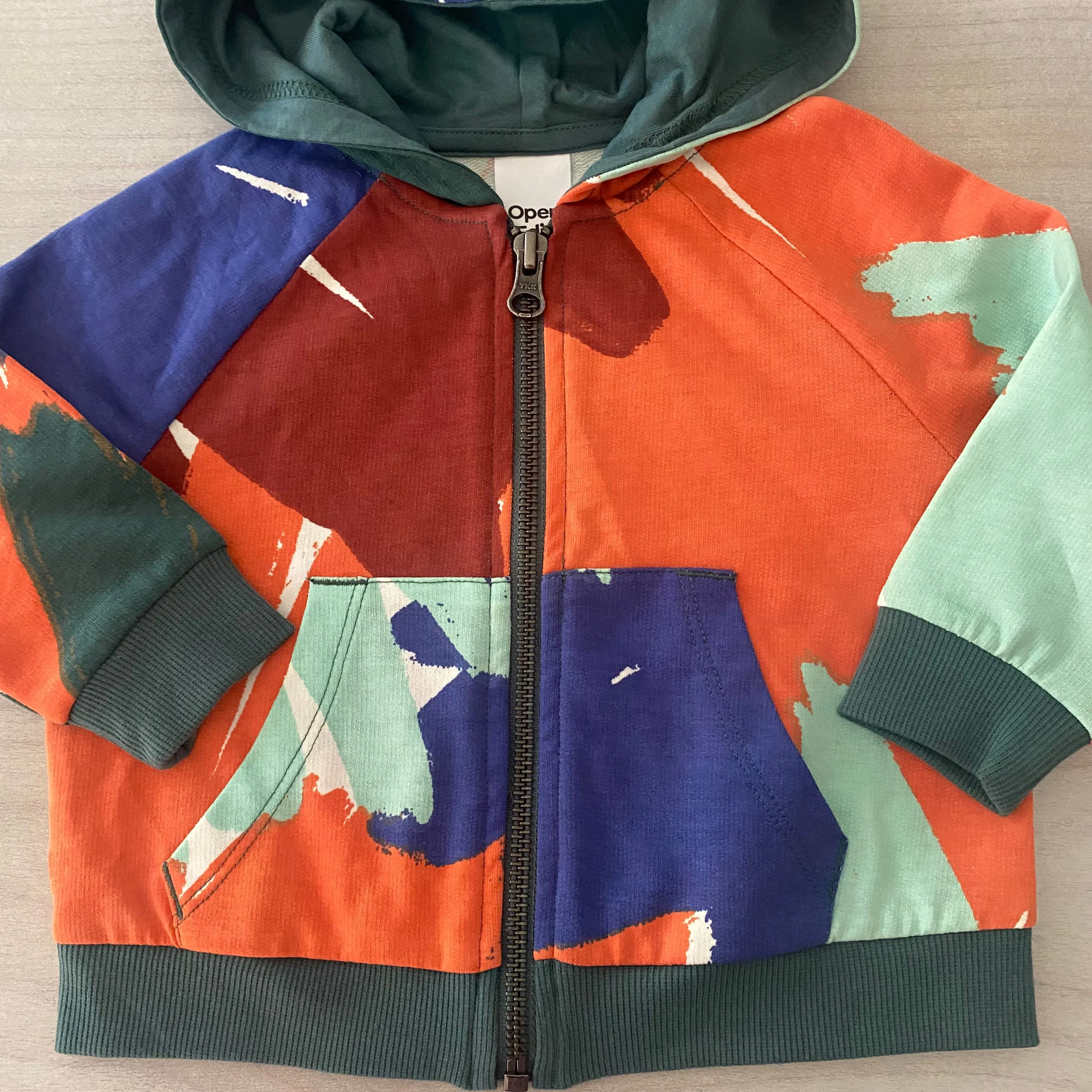 NEW Open Edit 100% Organic Cotton Orange Blue Hooded Zipper Jacket