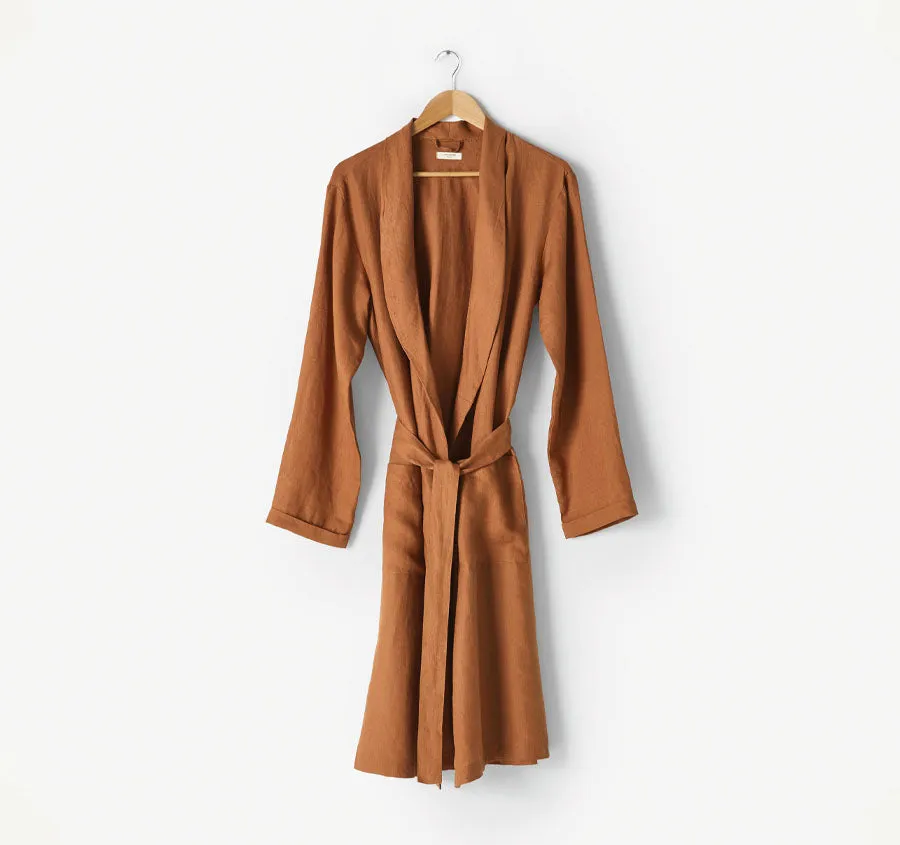 Nimes Linen One Size Bathrobe Cinnamon