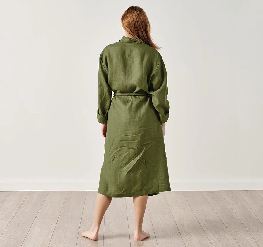 Nimes Linen One Size Bathrobe Moss