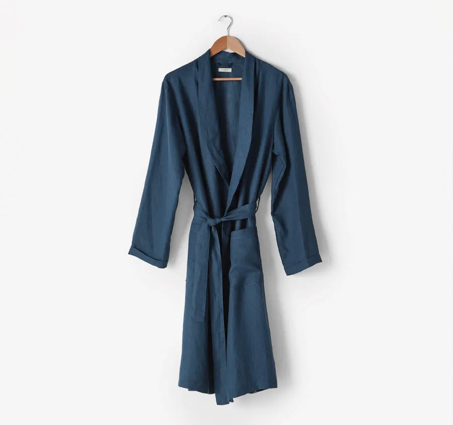 Nimes Linen One Size Bathrobe Navy