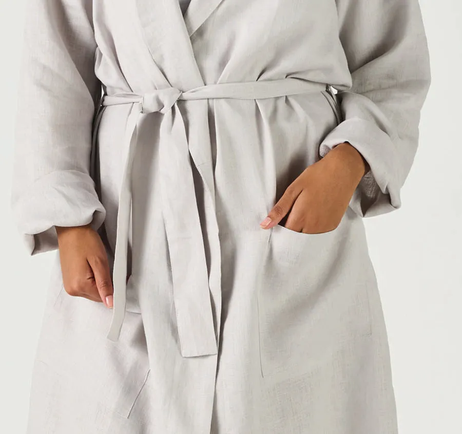 Nimes Linen One Size Bathrobe Pale Grey