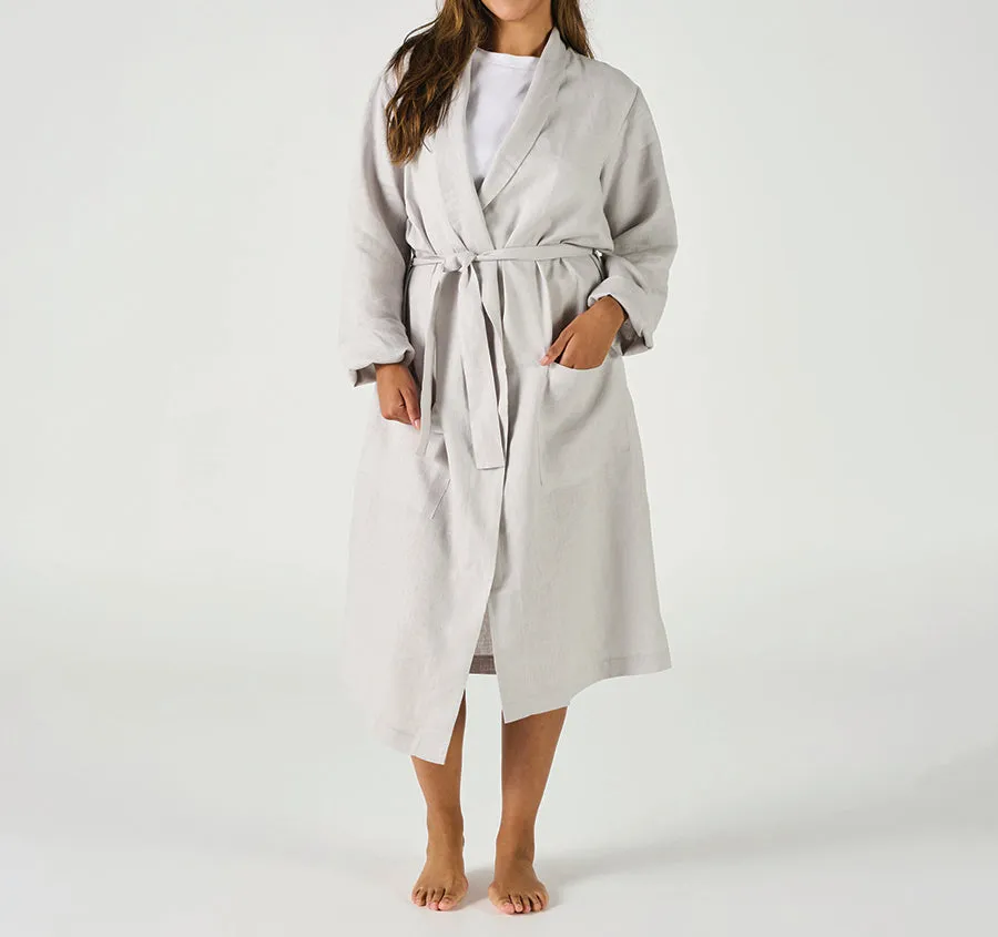 Nimes Linen One Size Bathrobe Pale Grey