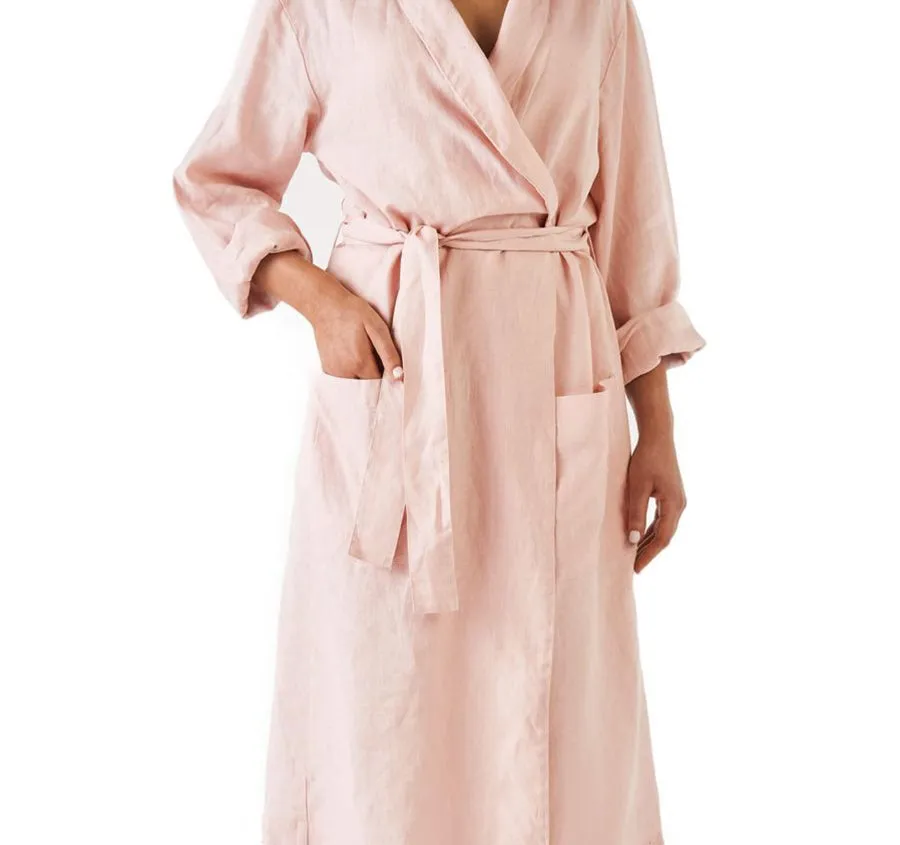 Nimes Linen One Size Bathrobe Rose Pink