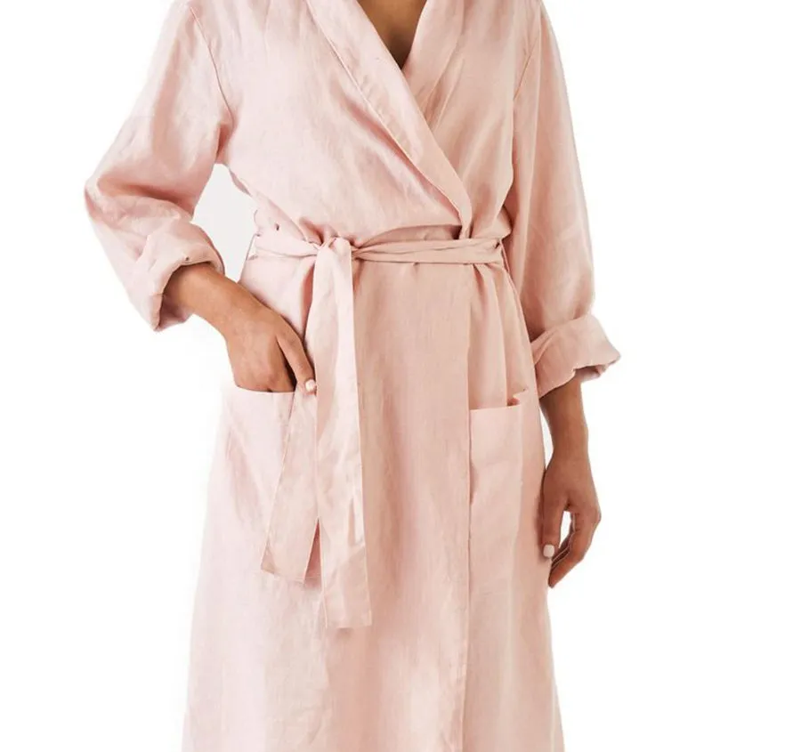 Nimes Linen One Size Bathrobe Rose Pink