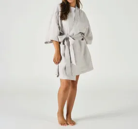 Nimes Linen One Size Short Bathrobe Pale Grey