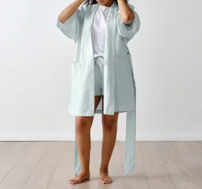 Nimes Linen One Size Short Bathrobe Sky