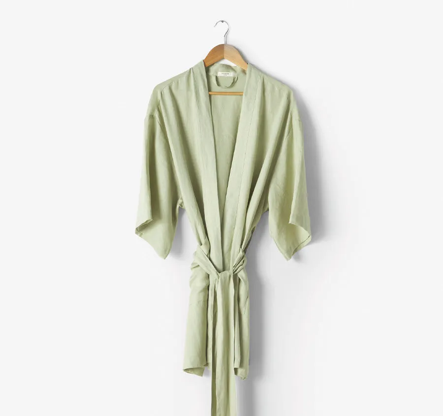 Nimes Linen One Size Short Bathrobe Wasabi