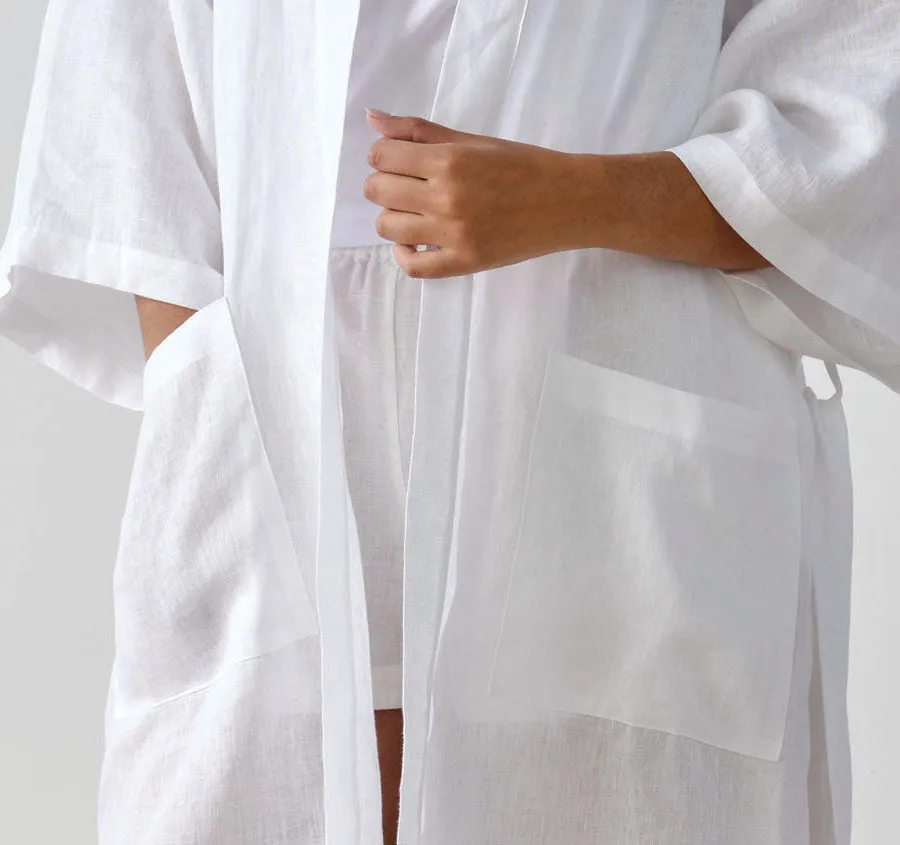 Nimes Linen One Size Short Bathrobe White