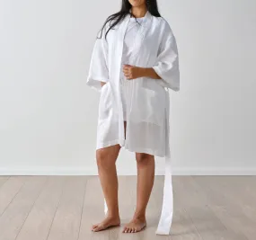 Nimes Linen One Size Short Bathrobe White