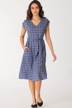 Nori Chequered Kimono Sleeve A line Dress