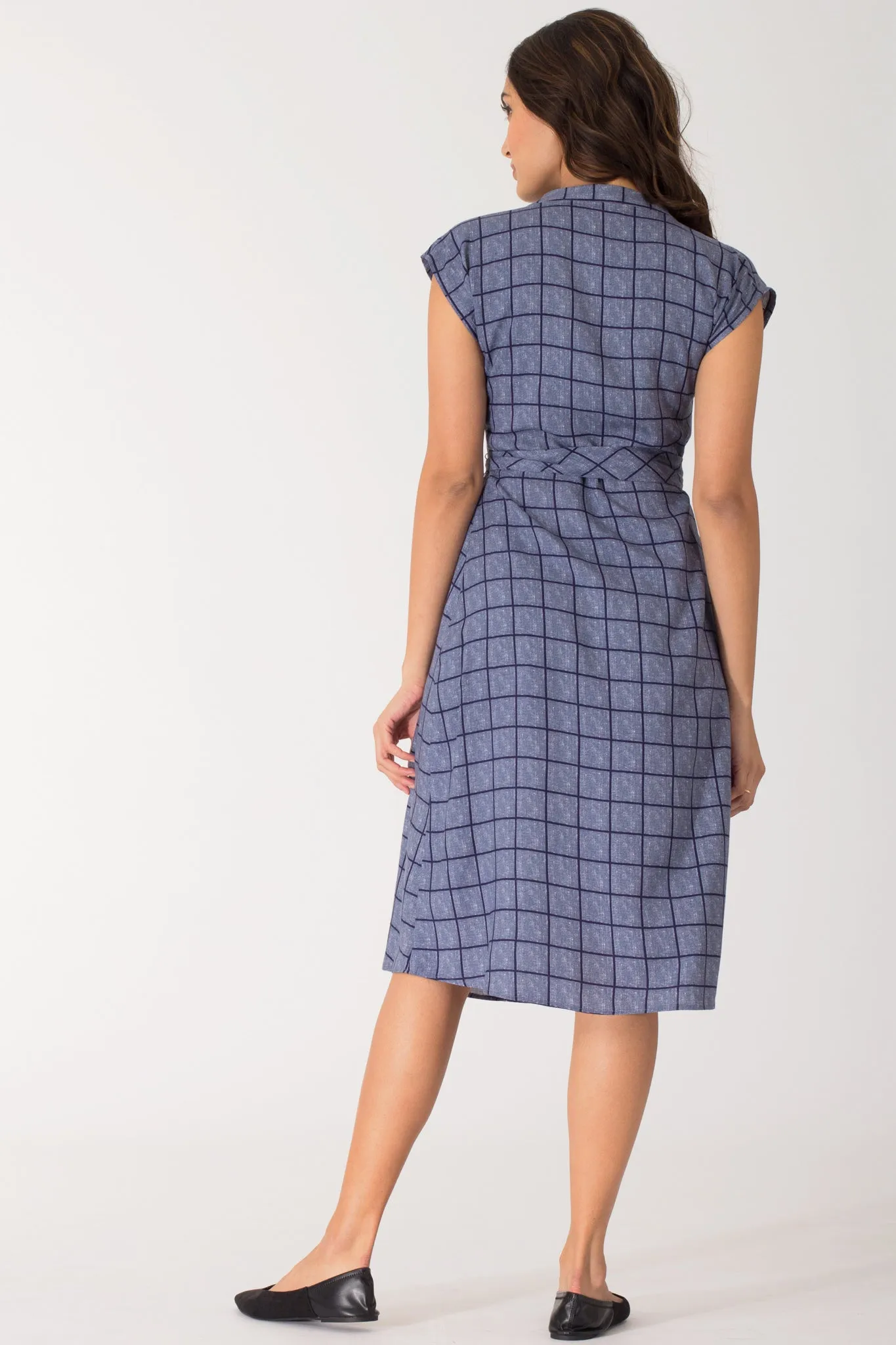 Nori Chequered Kimono Sleeve A line Dress