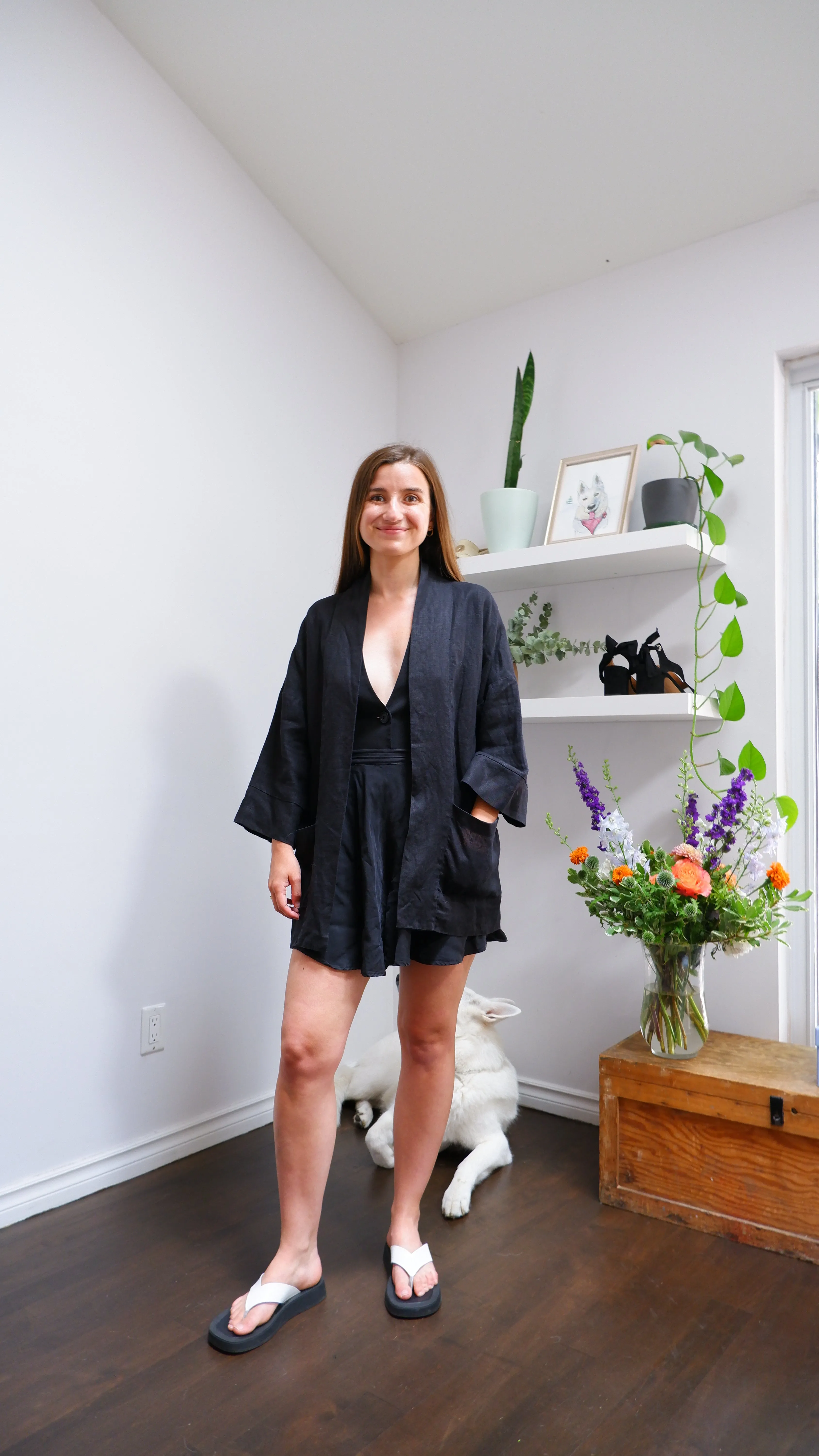 Odeyalo Black 100% Linen Bloom Kimono