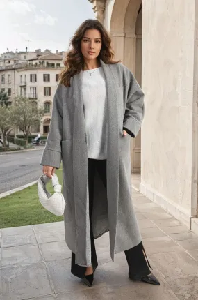 Open Front Oversized Long Winter Jacket with Pockets