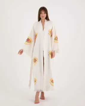 Orange Eye White Color Kimono Robe