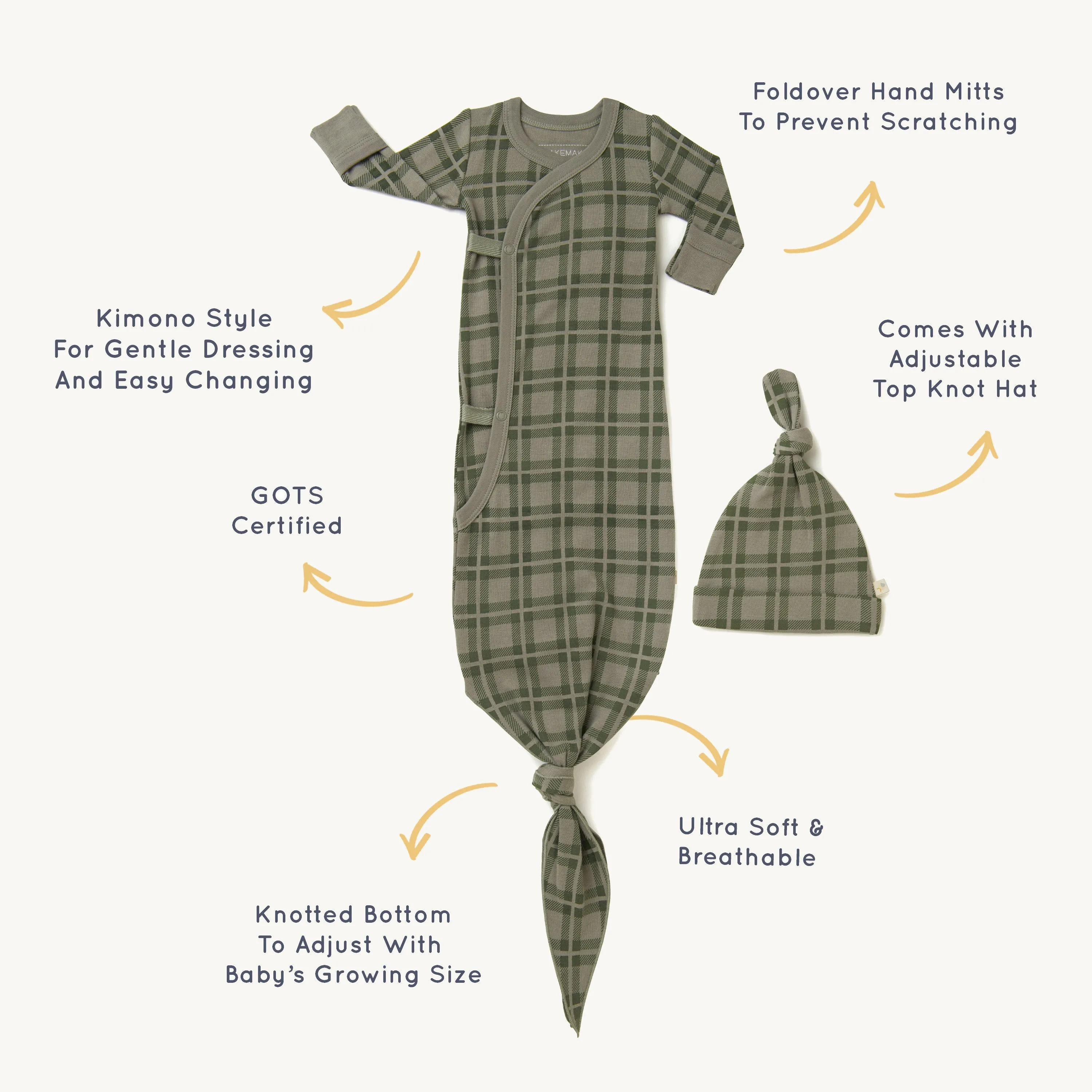 Organic Baby Sleep Gown Knotted - Plaid