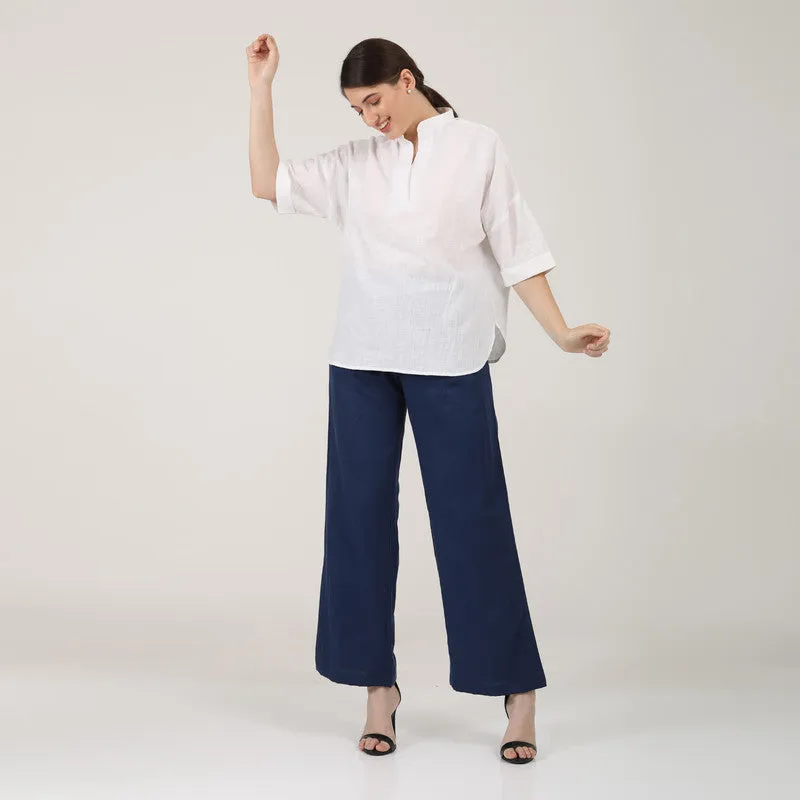 Organic Cotton Co Ord Set for Women | Blue & White | Kimono Top & Pant