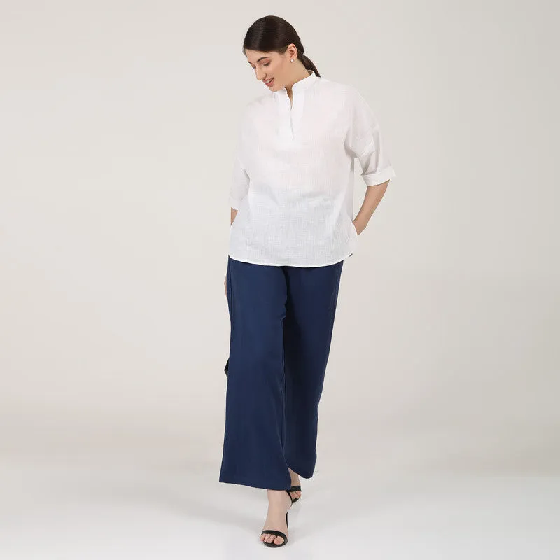 Organic Cotton Co Ord Set for Women | Blue & White | Kimono Top & Pant