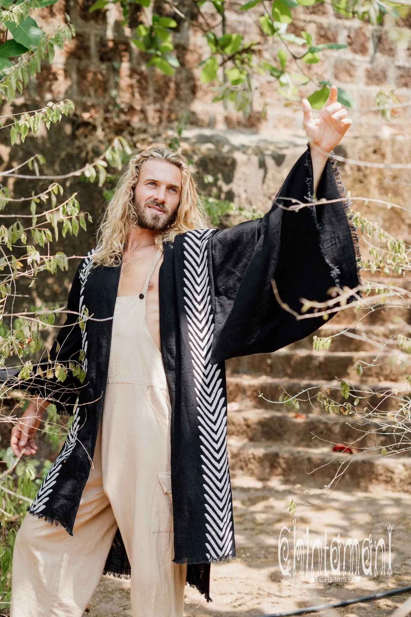 Organic Cotton Kimono Robe / Cardigan for Men / Black