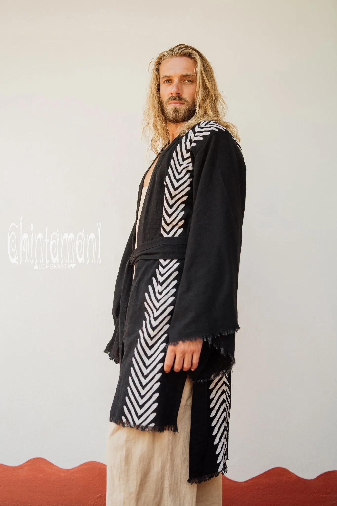 Organic Cotton Kimono Robe / Cardigan for Men / Black