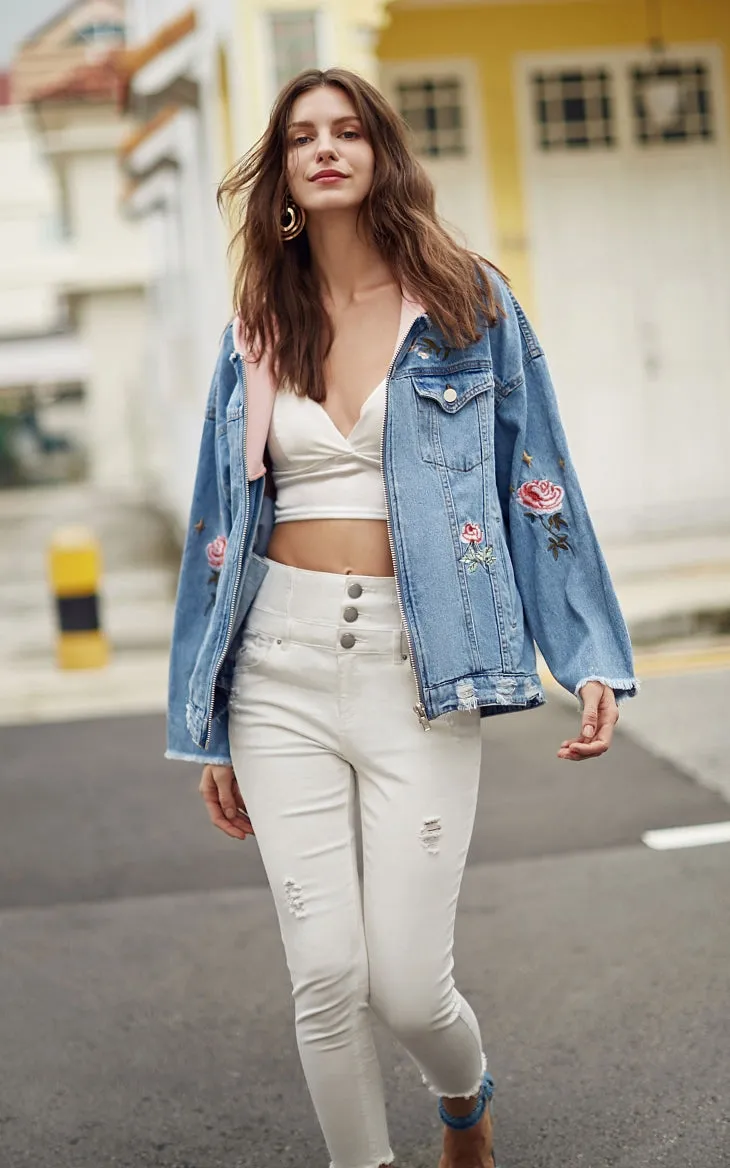 Oversized Floral Denim Jacket