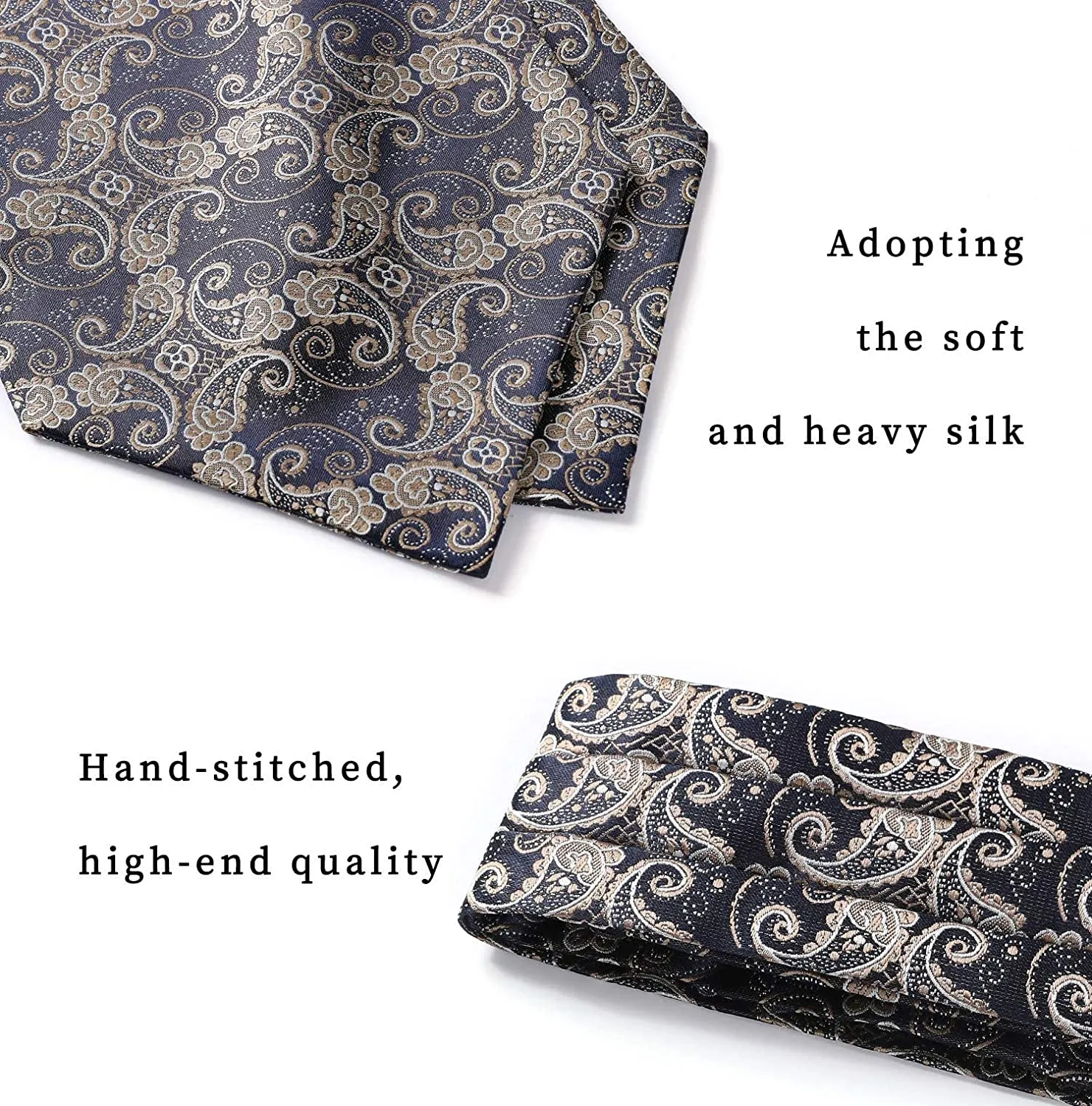 Paisley Ascot Cravat Scarf - A-NAVY/BEIGE