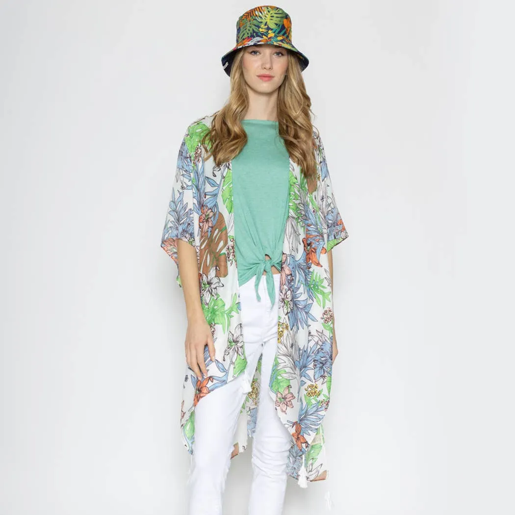 Palm Leaf Kimono for Women Beach Coverup