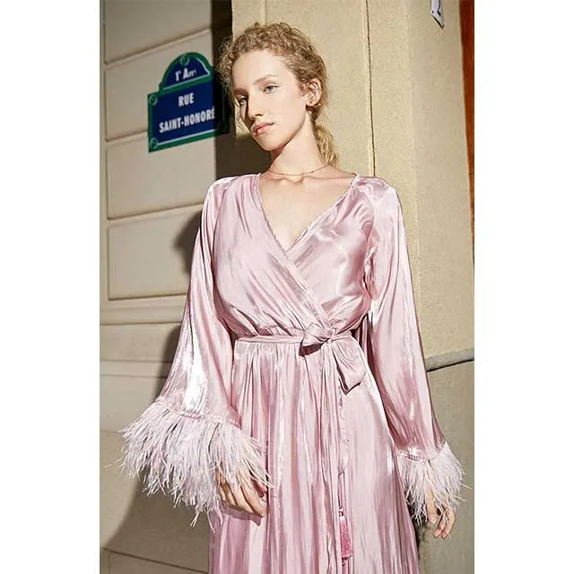 Pink Satin Kimono Robe