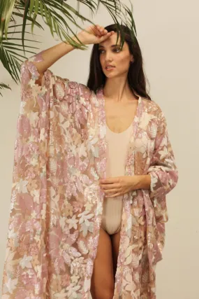 PINK SEQUIN FLOWER KIMONO