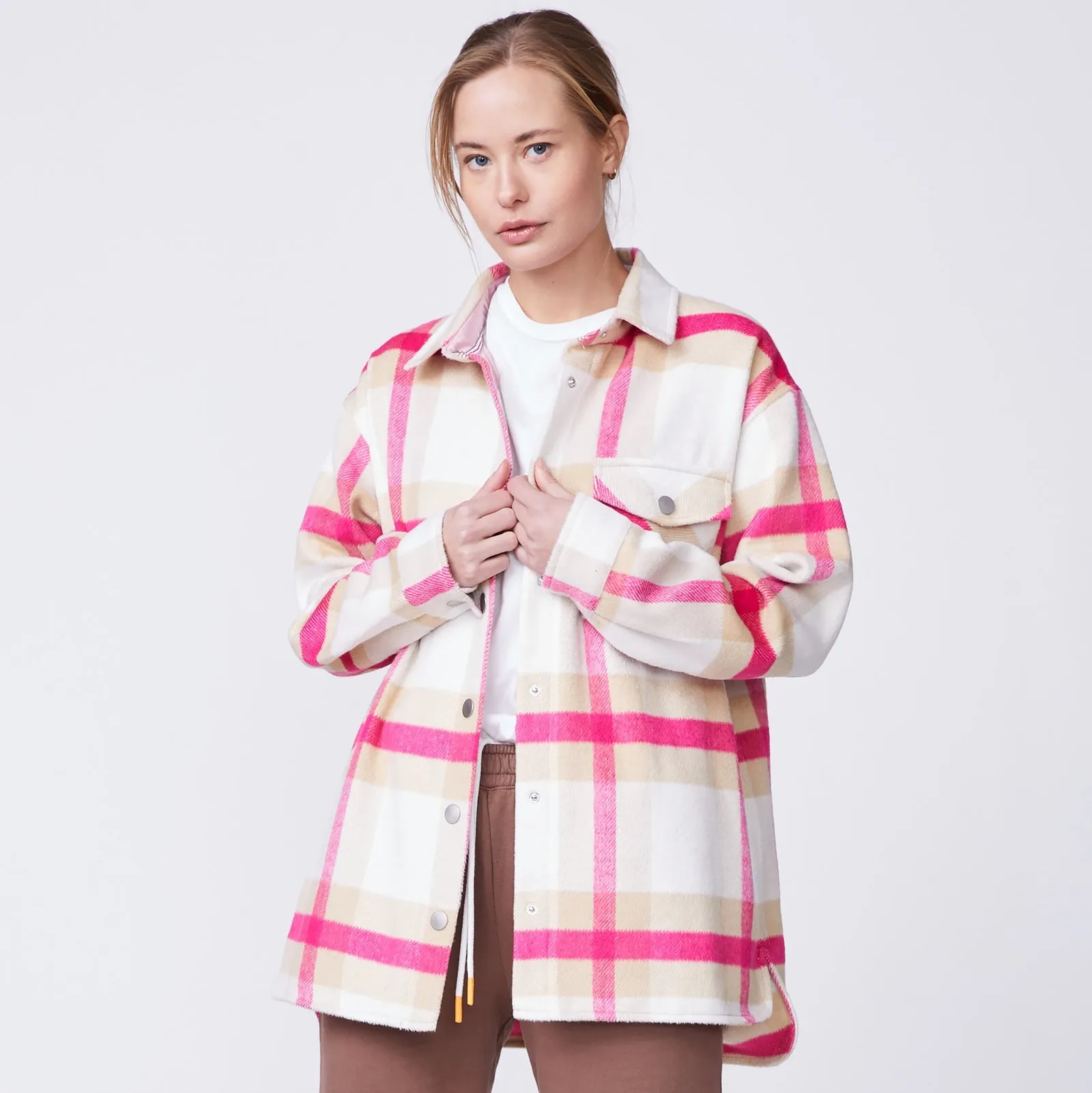 Plaid Flannel Jacket, Fuschia/Natural