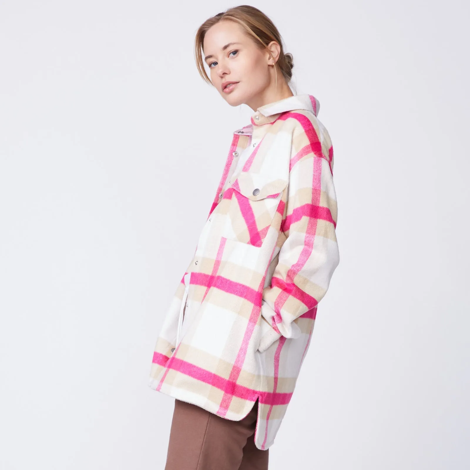 Plaid Flannel Jacket, Fuschia/Natural