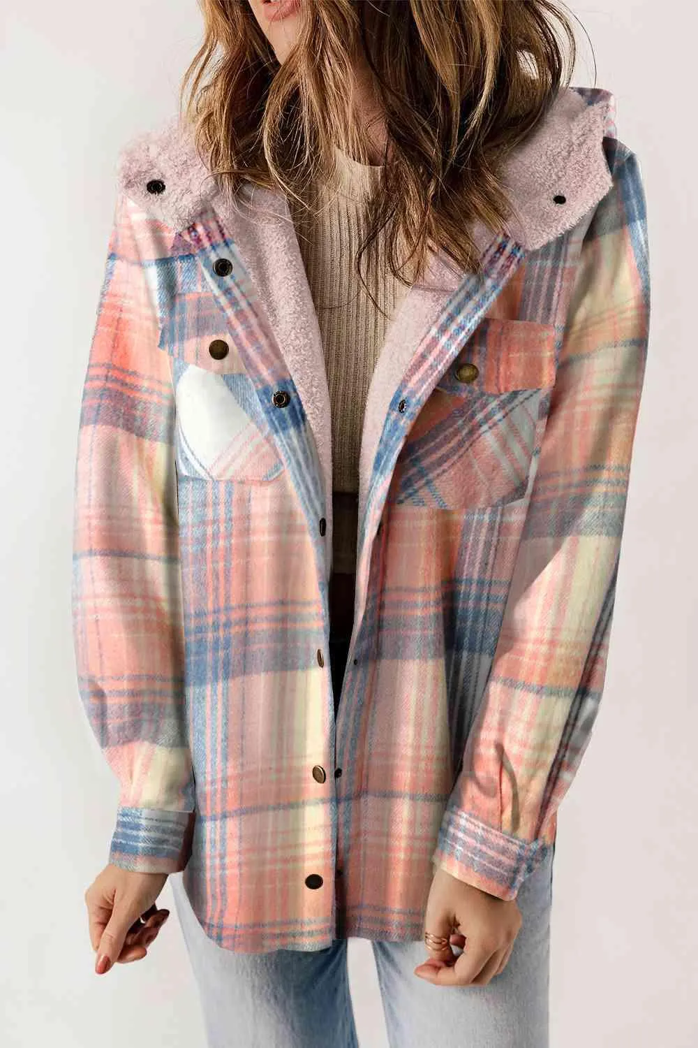 Plaid Snap Down Hooded Jacket - Stylish & Cozy Outerwear for All Seasons