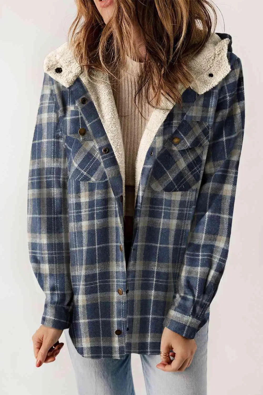 Plaid Snap Down Hooded Jacket - Stylish & Cozy Outerwear for All Seasons