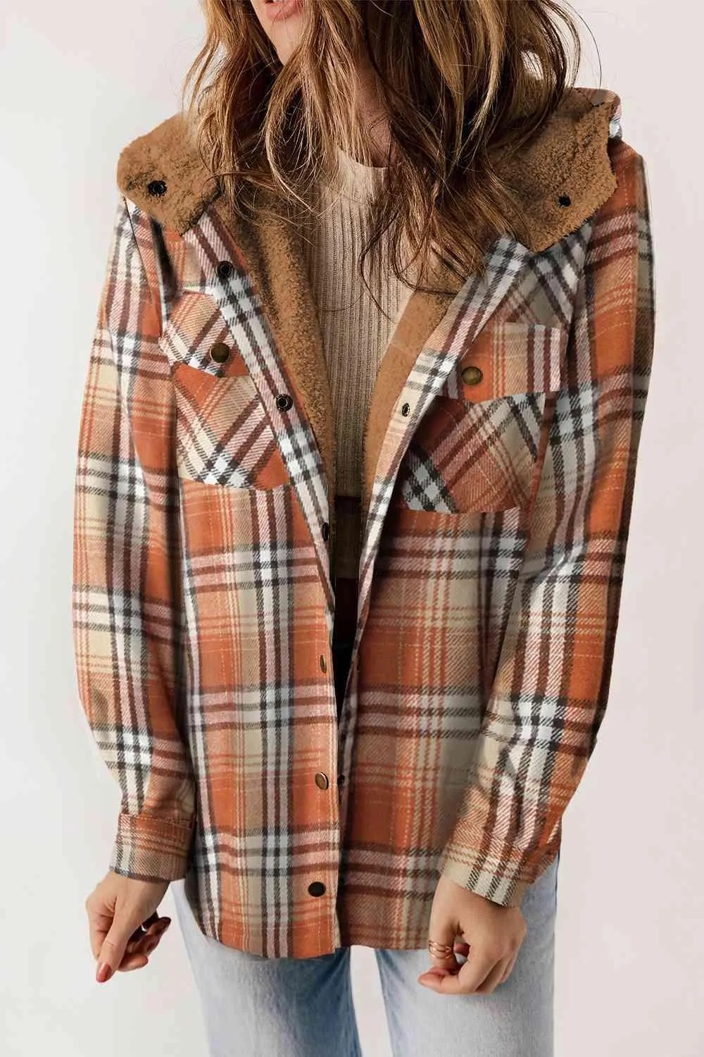 Plaid Snap Down Hooded Jacket - Stylish & Cozy Outerwear for All Seasons